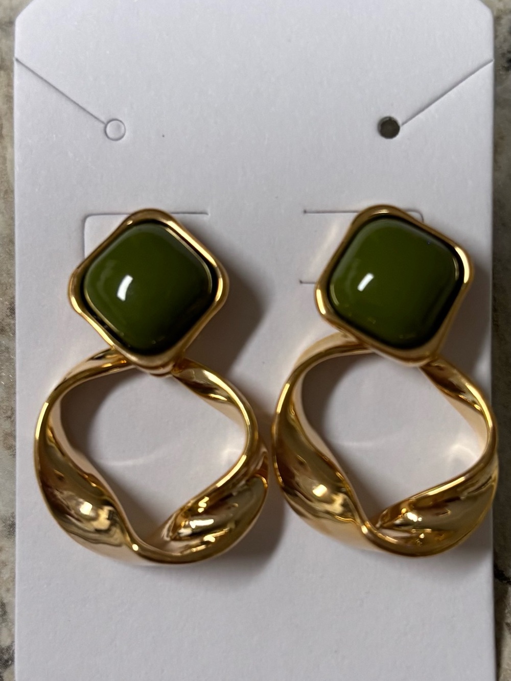 Gold tone and faux jade dangle earrings - NWOT